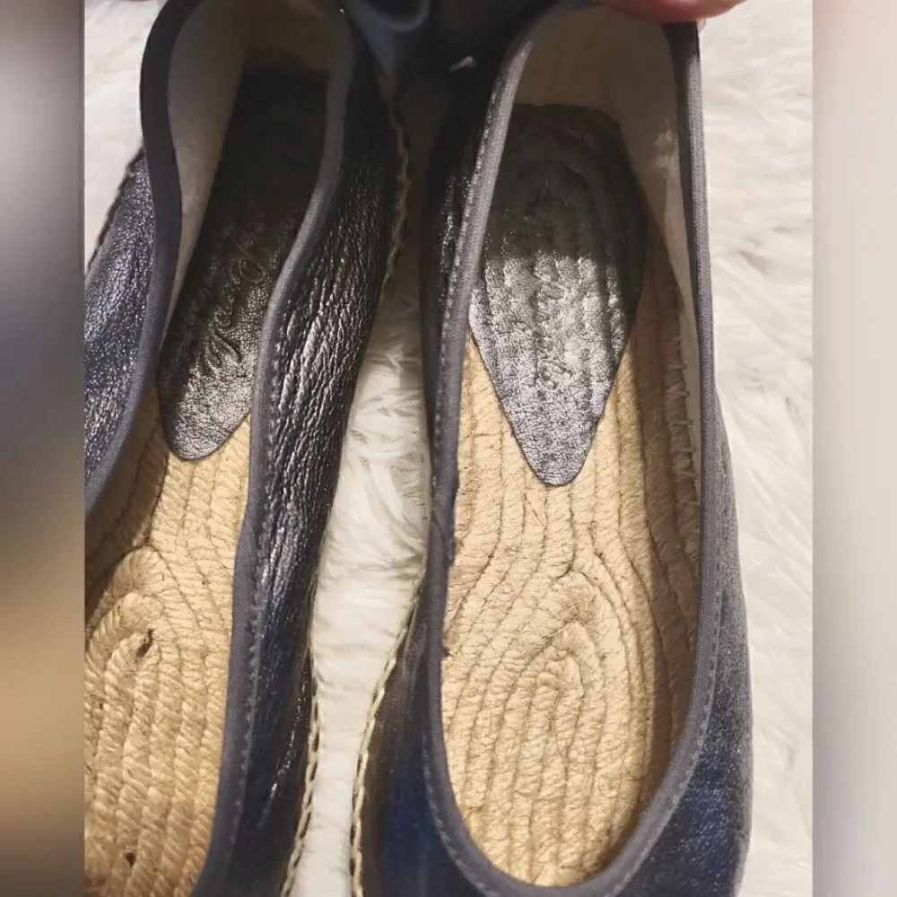 Free People Maya Wrap Espadrille Ballet Flats Metallic Gray Size 36 US 6